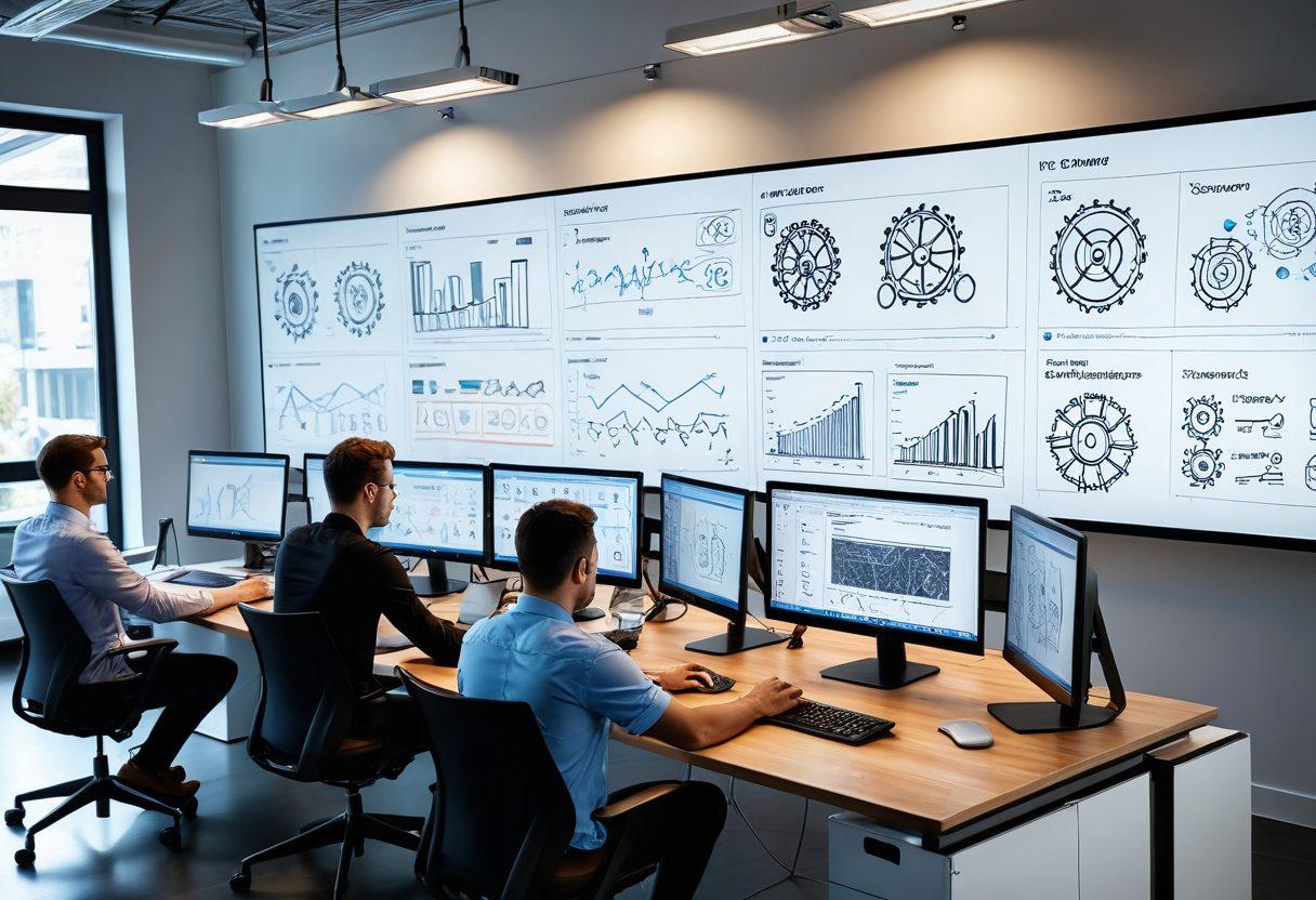 A diverse team of developers and designers collaborating at a sleek, modern workspace, with sketches and code snippets displayed on large monitors and whiteboards. The backdrop features icons of various web technologies like HTML, CSS, JavaScript, and server gears interlocking seamlessly, symbolizing sophisticated web solutions. The atmosphere exudes innovation and user-centric design. super-realistic. vibrant colors.